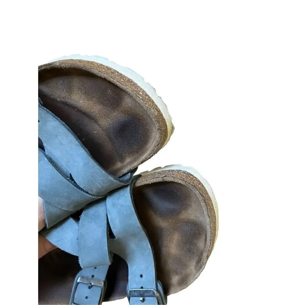 Birkenstock Womens Yao Balance Blue Nubuck Footbed‎ Sandals Shoes 38 US 7-7.5